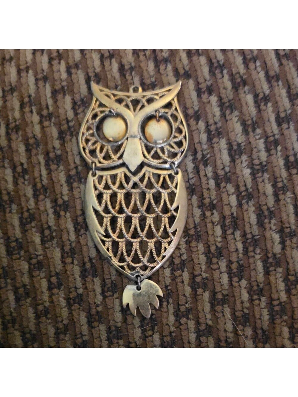 Vintage 70s "Night Owl" Necklace Pendant Gold Tone Gold Eyes
